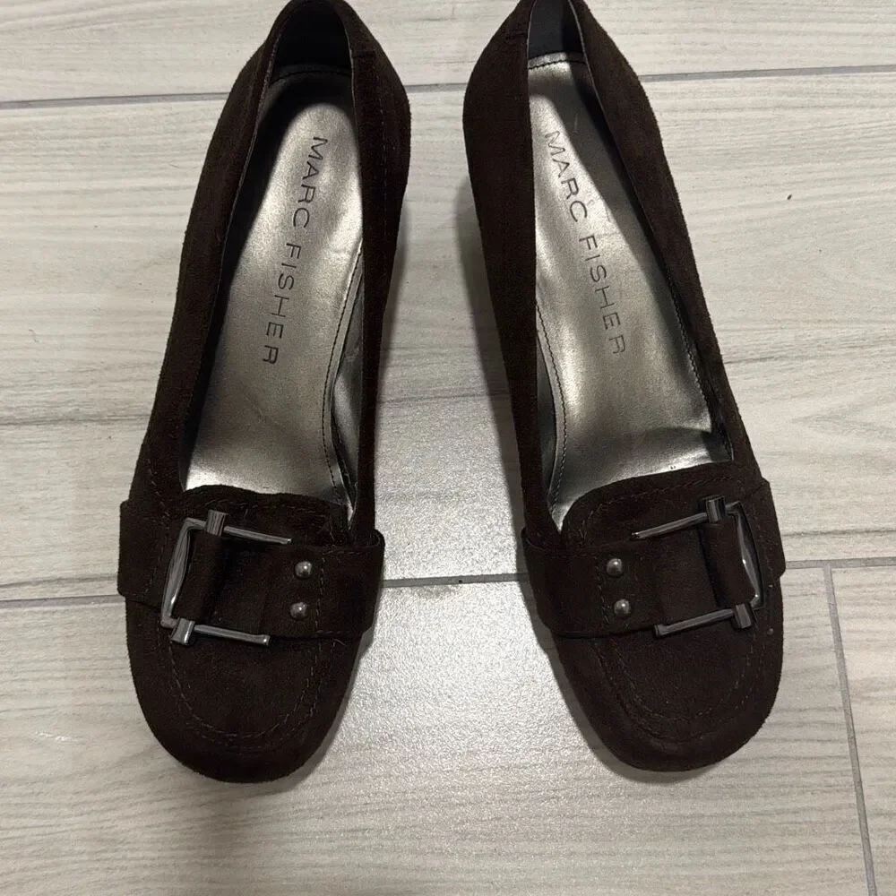 Marc Fischer Brown Wedge Buckle Heel Size‎ 7.5 Women’s